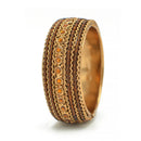 Orange Rhinestone and Brown Seed Beads Boho Style Hinged Bracelet