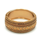 Orange Rhinestone and Brown Seed Beads Boho Style Hinged Bracelet