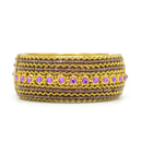 Fuchsia Rhinestone and Seed Beads Boho Style Hinged Bracelet