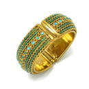 Teal Rhinestone and Seed Beads Boho Style Hinged Bracelet