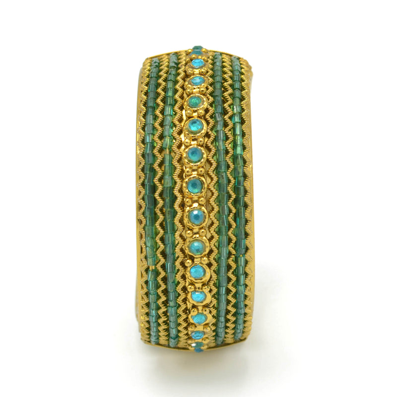 Teal Rhinestone and Seed Beads Boho Style Hinged Bracelet