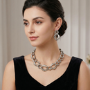 Chunky Link Statement Necklace & Oversized Link Drop Earring Set – 16" Necklace, 2.7" Earrings