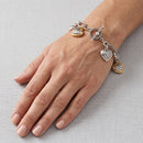 azza Women's Two-Tone Twisted Cable Link Heart Charm Bracelet with Toggle Clasp, 8"