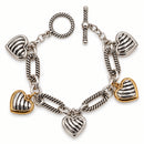azza Women's Two-Tone Twisted Cable Link Heart Charm Bracelet with Toggle Clasp, 8"