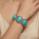 Bohemian Elegance: Oval Turquoise & Textured Silver Stretch Bracelet