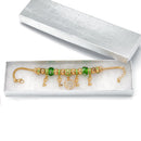 Gold Green Resin Beads Heart And Key Crystal Charm Bracelet