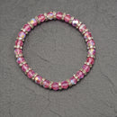 Tazza Women's Pink Faceted Beaded Stretch Bracelet | Iridescent Shimmer Bead & Rhinestone Rondelle Spacer Elastic Bracelet | Fashion Costume Jewelry