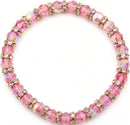 Tazza Women's Pink Faceted Beaded Stretch Bracelet | Iridescent Shimmer Bead & Rhinestone Rondelle Spacer Elastic Bracelet | Fashion Costume Jewelry