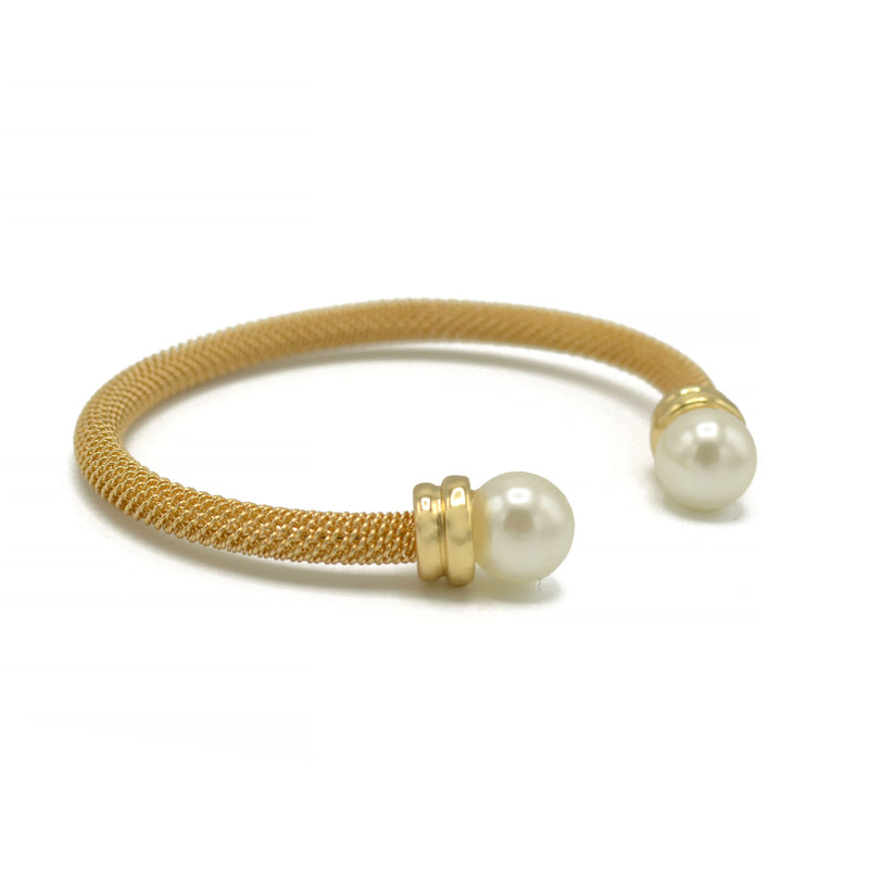 Gold plated mesh and pearl cuff Bracelet