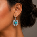 Vintage Silver-Tone Turquoise Medallion Drop Earrings 1.5"