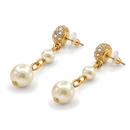 Tazza Women's Gold-Tone Pavé Crystal Ball and Graduated Faux Pearl Linear Drop Earrings, (6mm & 8mm)