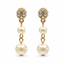 Tazza Women's Gold-Tone Pavé Crystal Ball and Graduated Faux Pearl Linear Drop Earrings, (6mm & 8mm)