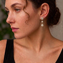 Tazza Women's Gold-Tone Pavé Crystal Ball and Graduated Faux Pearl Linear Drop Earrings, (6mm & 8mm)