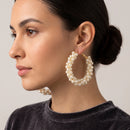 Tazza Women's Chunky Faux Pearl Hoop Earrings | Beaded Cluster Statement Hoops | Elegant Bridal & Evening Fashion Costume Jewelry