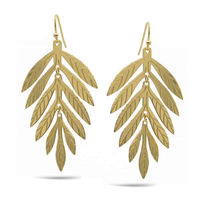 Tropical Textured Gold Metal Drop Earrings