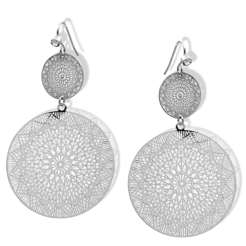 Rhodium Filigree Disc chandelier Earrings