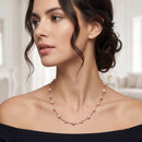 Tazza Women's Rose Gold-Tone Pavé Crystal Ball and Blush Faux Pearl Station Necklace, 8mm, 15"+3" Extender