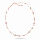 Tazza Women's Rose Gold-Tone Pavé Crystal Ball and Blush Faux Pearl Station Necklace, 8mm, 15"+3" Extender