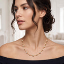 Tazza Women's Gold-Tone Pavé Crystal Ball and Cream Faux Pearl Station Necklace, 15"+3" Extender