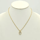 Gold clear crystal square pendant link chain necklace