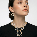 Two-Tone Gold And Silver Hammered Linked chain Necklace and Earrings Set