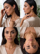 GOLD RECTANGLE LINK CHAIN AND ROUND PENDANT NECKLACE AND EARRINGS SET