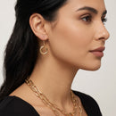 Tazza Women's Gold-Tone Layered Paperclip Chain Necklace & Earring Set | Chunky Double Chain Circle Ring Pendant Jewelry Set