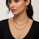 Tazza Women's Gold-Tone Layered Paperclip Chain Necklace & Earring Set | Chunky Double Chain Circle Ring Pendant Jewelry Set