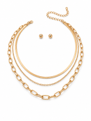 Gold Plated Triple Layer Necklace and Earrings set