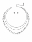 Silver Plated Triple Layer Necklace and Earrings set