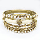 Women’s 5-Piece Gold-Tone Bangle Bracelet Set, 2.6-Inch Diameter Ivory and Faux-Pearl Stackable Bangles