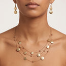 Women's Gold-Tone Layered Multi-Strand Necklace & Earring Set 16" | Hammered Disc & Bead Station Fashion Jewelry Set t