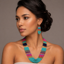 Gold Multicolor Seed Bead Statement Layer Necklace