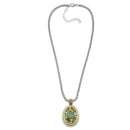 TWO TONE MULTI COLOR CRYSTAL OVAL PENDANT SILVER ROPE CHAIN NECKLACE