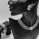 Silver Polished Wide Panther Link Chain Choker Necklace