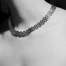 Silver Polished Wide Panther Link Chain Choker Necklace