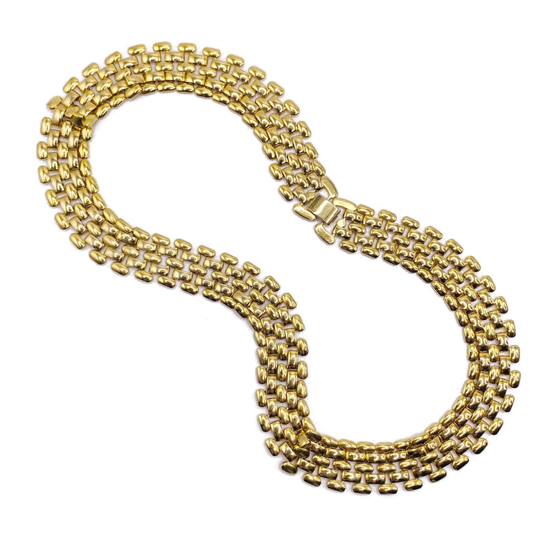 Gold Polished Wide Panther Link Chain Choker Necklace