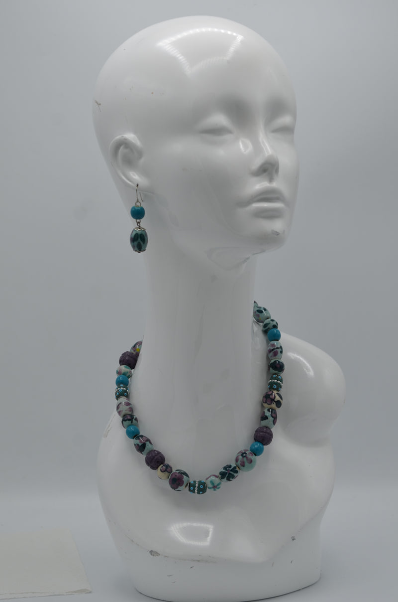 Blue and Multi Color Ceramic Beads Necklace