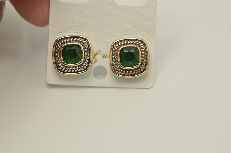 Two Tone Emerald  Square cable Earrings for Women