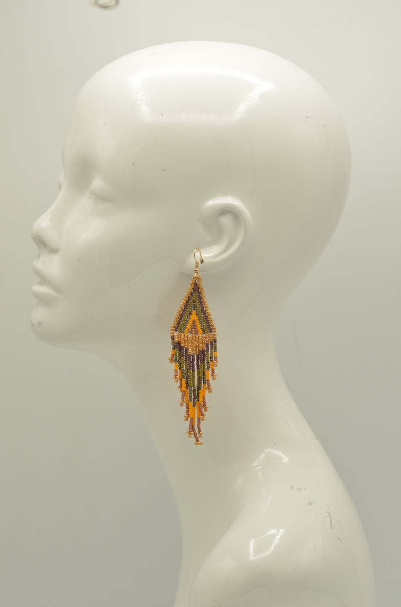 Multi-color Bohemian Seed Bead Long Tassel Earrings