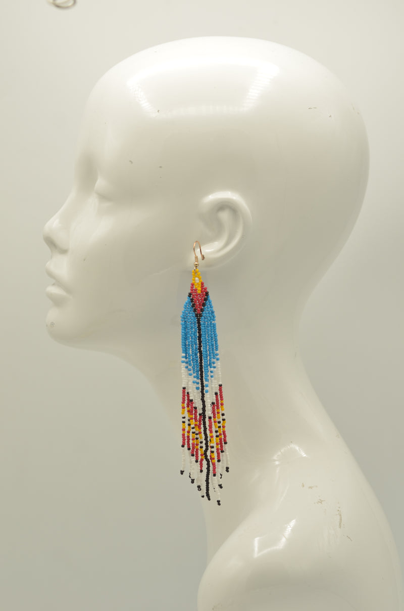 Multi-color Bohemian Seed Bead Long Tassel Earrings