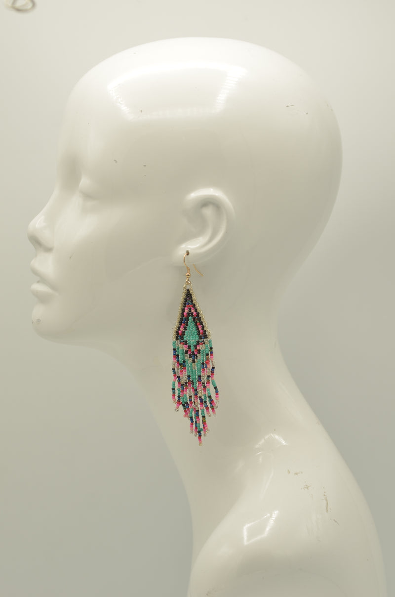 Multi-Color Bohemian Seed Bead Tassel Earrings