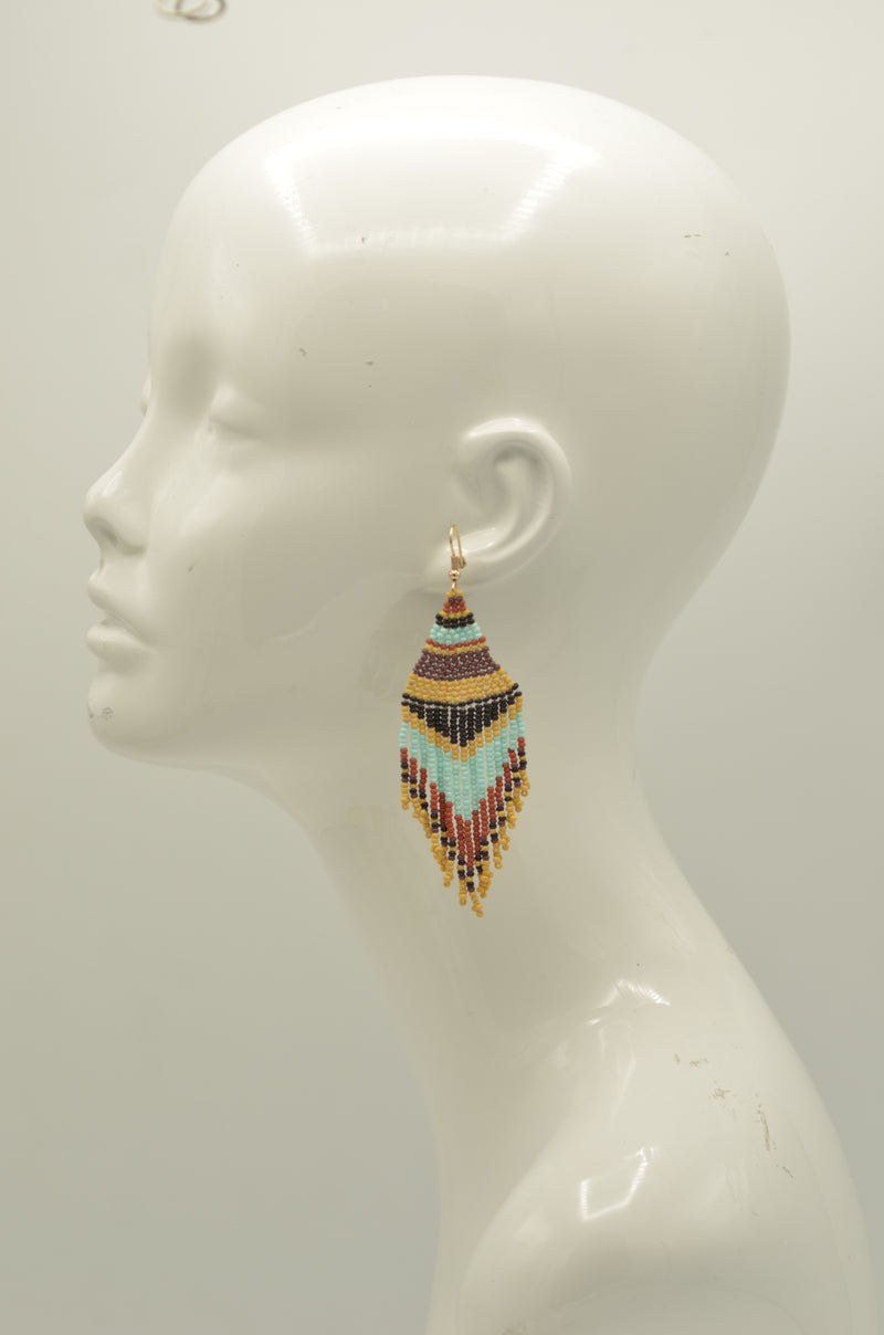 Multi-color Bohemian Seed Bead Long Tassel Earrings