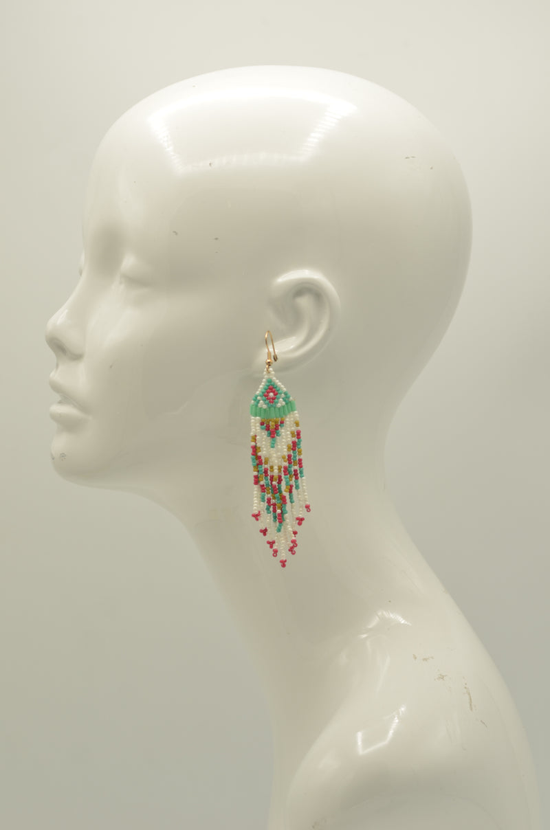 Turquoise and Multi-Color Bohemian Seed Bead Tassel Earrings