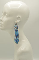 Blue Black and white Bohemian Seed Bead Long Tassel Earrings