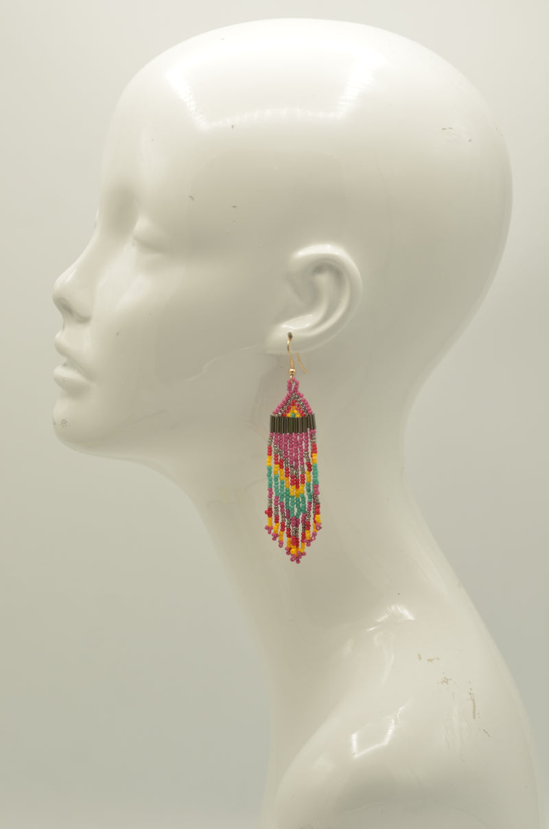 Multi-color Bohemian Seed Bead Tassel Earrings