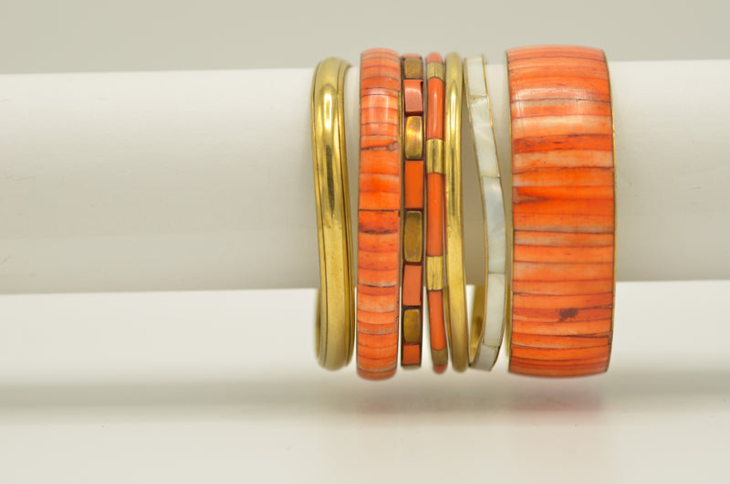 Orange Natural Bone with Mother of Pearl 7-Piece Bangle Set