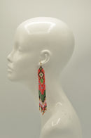 Red, Green,Gold,Black and Pink Bohemian Seed Bead Long Tassel Earrings