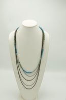 Silver Teal Mixed glass Beads and metal Five-Strand Long Necklace