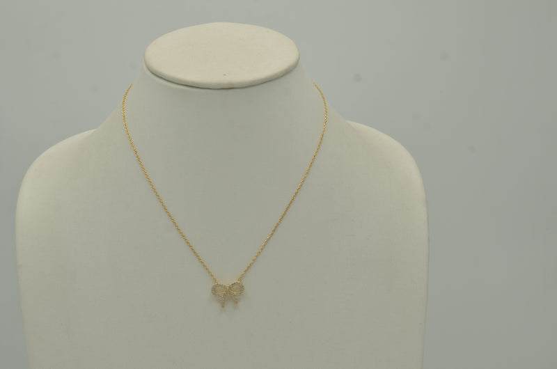 Gold Crystal Bow Pendant Necklace